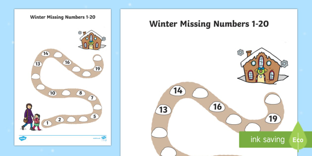 winter path missing numbers to 20 worksheet worksheet