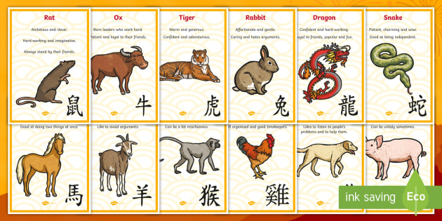 Chinese Zodiac Years Chart Animals