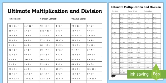 Ultimate Multiplication and Division Tables Worksheet