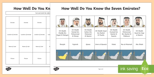 how well do you know the seven emirates worksheet worksheet