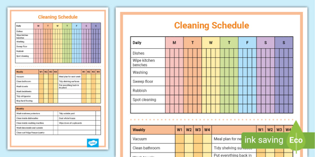 free daily clean schedule templates