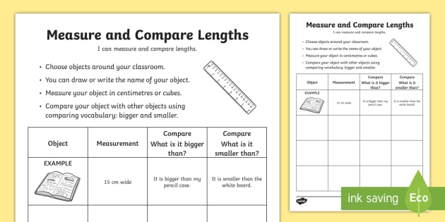 Measure and Compare Lengths Worksheet / Worksheet