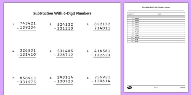 subtraction-with-6-digit-numbers-teacher-made