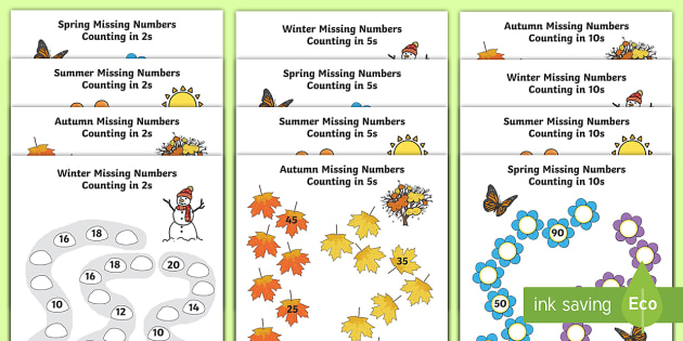 Seasons Path Missing Numbers Counting In 2s 5s And 10s Activity Pack