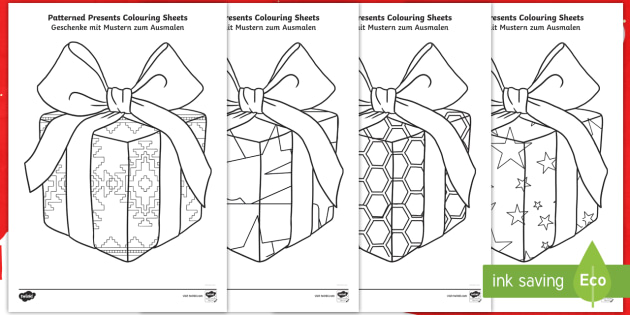 Patterned Presents Colouring Pages English German