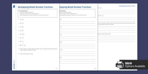 multiplying mixed number fractions worksheet ks3 maths