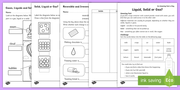 Changing State: Solids, Liquids and Gases Activity Pack - Materials