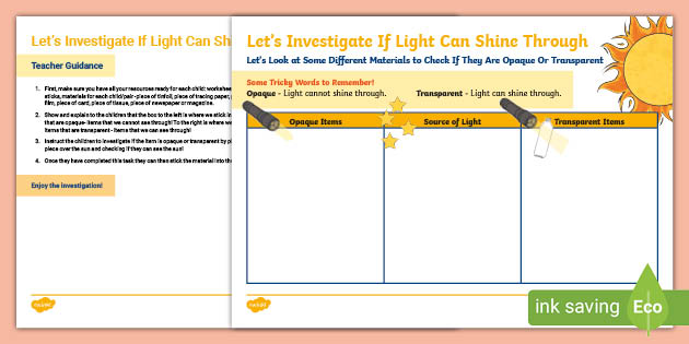 Let's Investigate If Light Can Shine Through (teacher made)