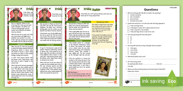 LKS2 Frida Kahlo Reading Comprehension Activity