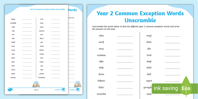 Year 2 Common Exception Words Unscramble teacher made