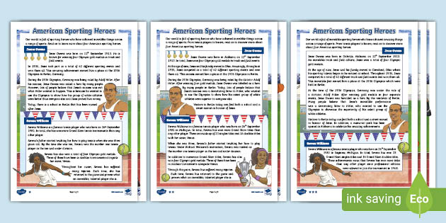 Uks2 American Sporting Heroes Differentiated Reading Comprehension Activity