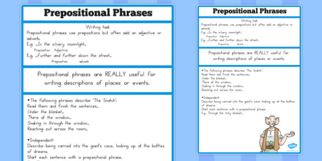 FREE Prepositional Phrase Challenge Activity To Support Teaching On The BFG