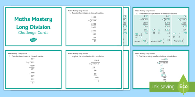 year 6 calculation long division maths mastery activities challenge cards