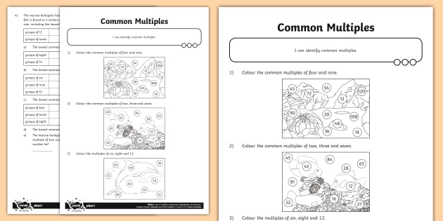 Identifying Common Multiples Worksheet