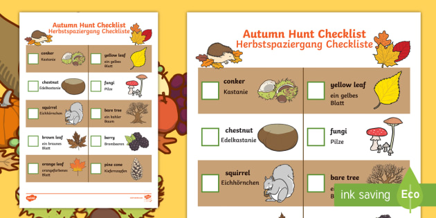 Autumn Hunt Checklist English/German (teacher made)