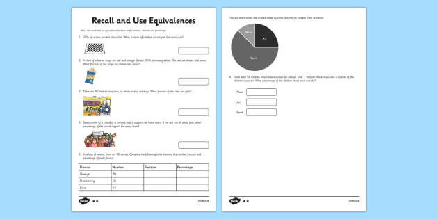 year 6 recall and use equivalences worksheet worksheet