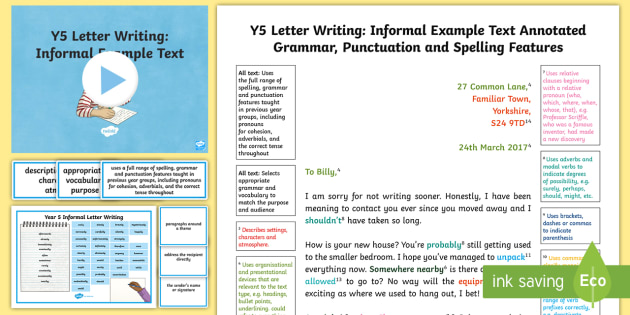 Y5 Letter Writing: Informal Model/ Example Text - Example ...