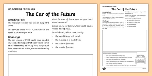Car From The Future Activity Vehicle Fill In Worksheet