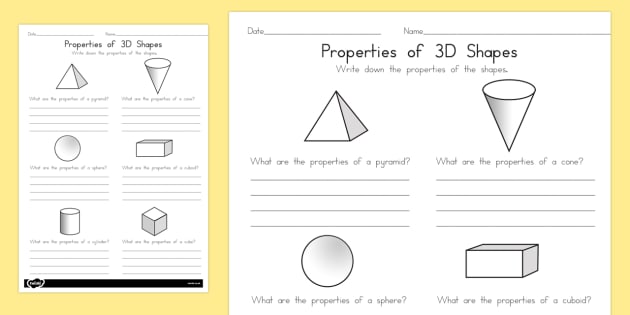 editable year 1 properties of shapes worksheets