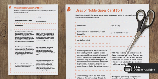 Uses Of Noble Gases Card Sort Ks3 Chemistry Beyond Uses Of Noble Gases Card Sort Ks3 Chemistry Beyond