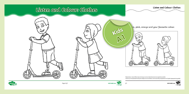 Listen and Colour Clothes Activity Sheet for Kids