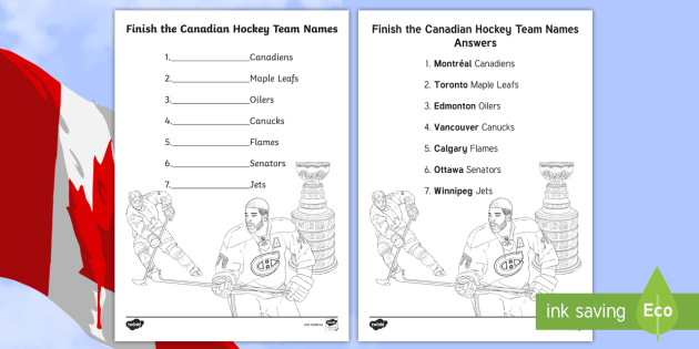 Finish The Canadian Hockey Team Names Activity