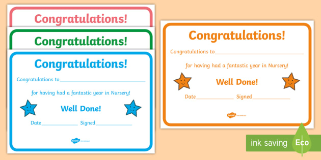 Nursery End of Year Certificates