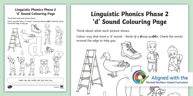 Linguistic Phonics Phase 2 'd' Sound Colouring Page