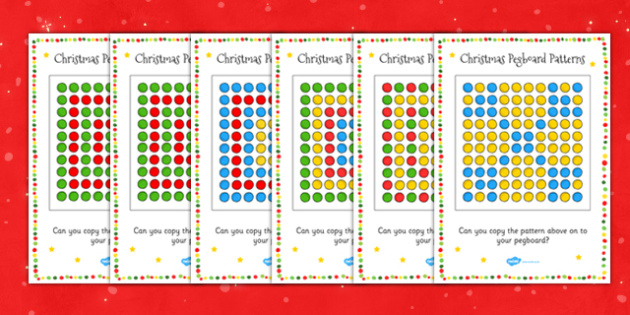 Christmas Peg Board Pattern Cards - Puzzle, Activity 