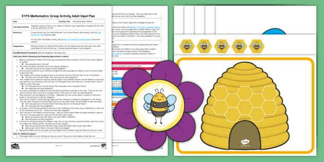 EYFS Maths: Busy Buzzy Bees Addition Group Activity Adult Input Plan and