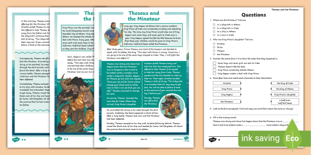 LKS2 Theseus and the Minotaur Reading Comprehension Activity