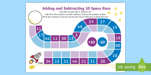 Adding And Subtracting 10 Race Worksheet Worksheet Adding Subtracting
