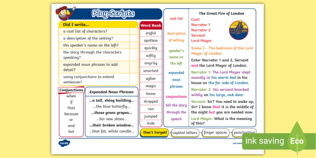 KS1 Writing: Play Scripts Knowledge Organiser (teacher made)