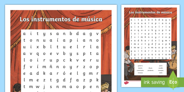 Musical Instruments Word Search Spanish Teacher Made