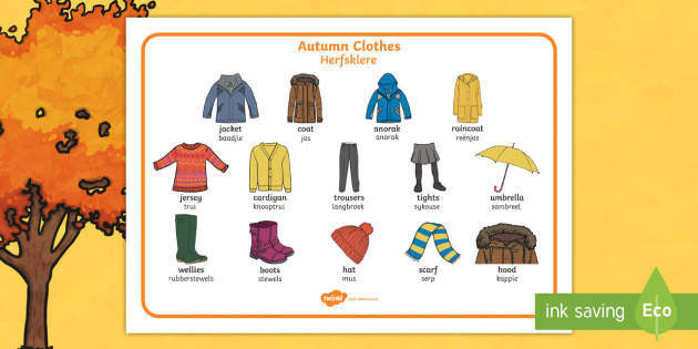 Autumn Clothes Word Mat English/Afrikaans (teacher made)