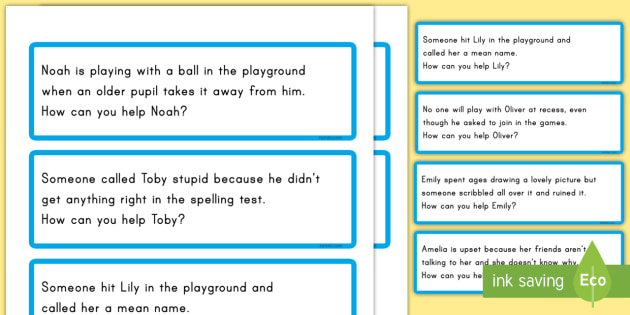 Bullying Scenario Discussion Cards - bully, special education, bullying