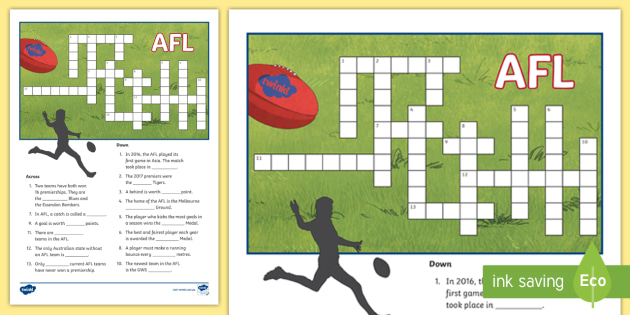 Australian Rules Football Crossword (teacher made)