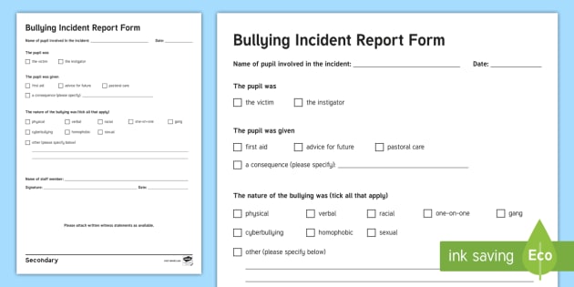 bullying incident report behaviour management risk bully incident report form