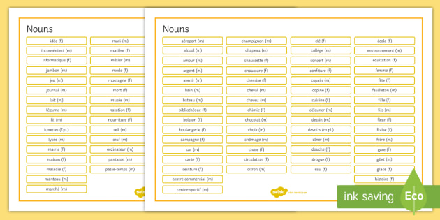 French Nouns Word Mat (teacher Made)