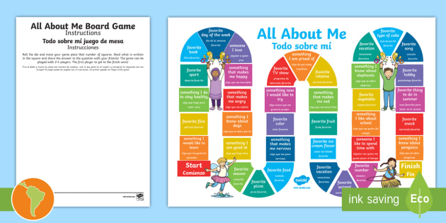 All About Me Board Game English/Spanish (teacher made)