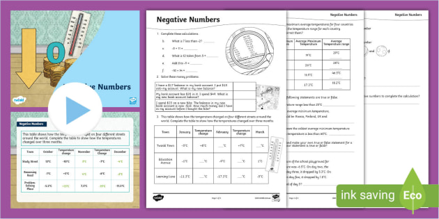 Year 6 Negative Numbers Teaching Pack Teacher Made 7725