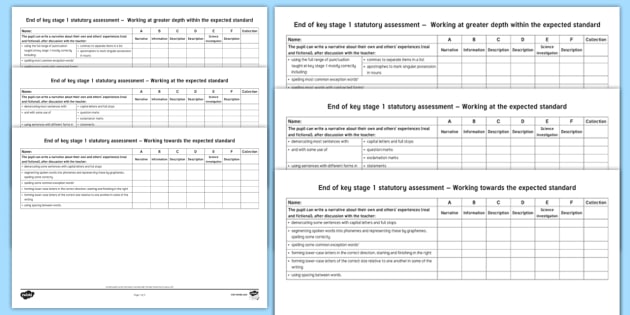 End of KS1 Expectations Tracking Sheet Writing Checklist - End