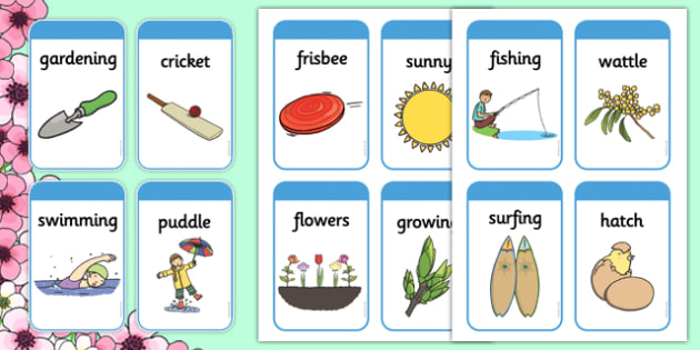 Free Spring Pictures And Words Flashcards Seasons Weather