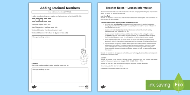 adding decimal numbers openended task worksheet worksheet adding decimal numbers openended task worksheet worksheet acmna year maths