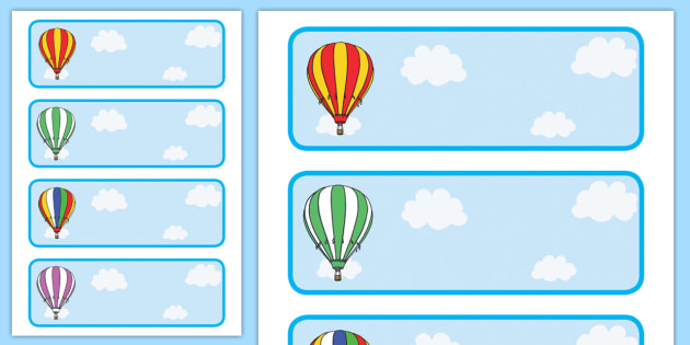  Editable Labels Drawer Peg Name Striped Hot Air Balloons
