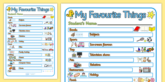 My Favorite Things Worksheet by Rush and Ramble