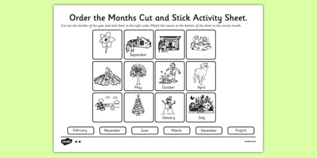 english worksheet of year the months of Activity and Worksheet Year / the Stick Cut Months Sheet
