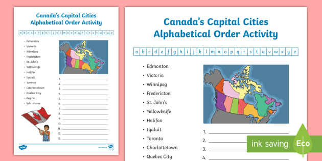 Canada S Capital Cities Alphabetical Order Worksheet Worksheet