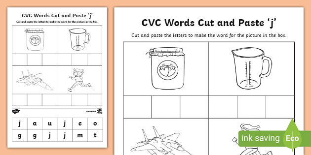 J' Cvc Words Cut And Paste Worksheet – Phase 3 Phonics