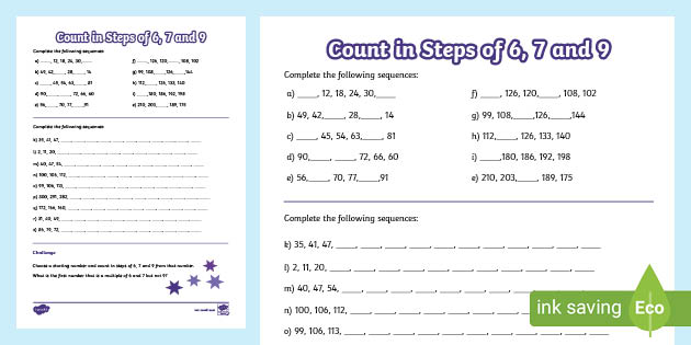 Counting in steps of 6, 7 and 9 Activity Sheet - Twinkl counting-in-steps-of-6-7-and-9-activity-sheet-twinkl